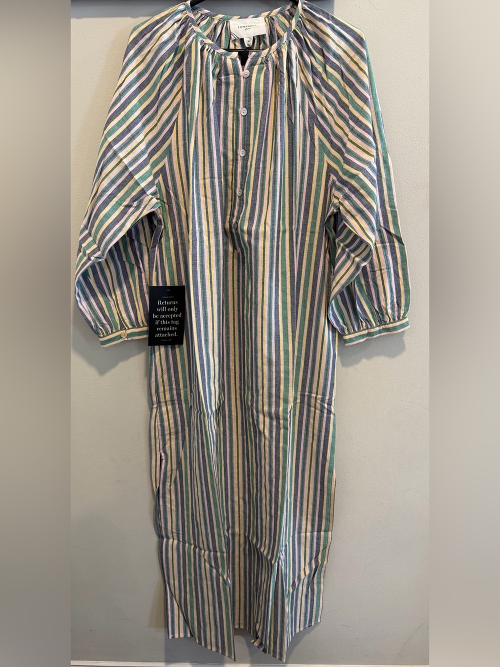 Pomander Place Heidi Zephyr Stripe Maxi Shirt Dress Size XL Pockets 100% Cotton